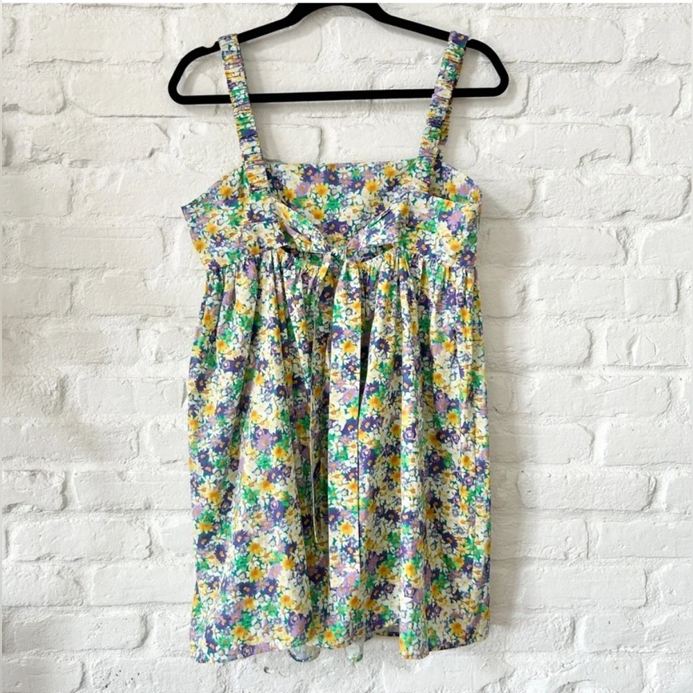 NWT Zara Floral Mini Dress Bow Tie Back Ruched Spaghetti Straps - Picture 5 of 8